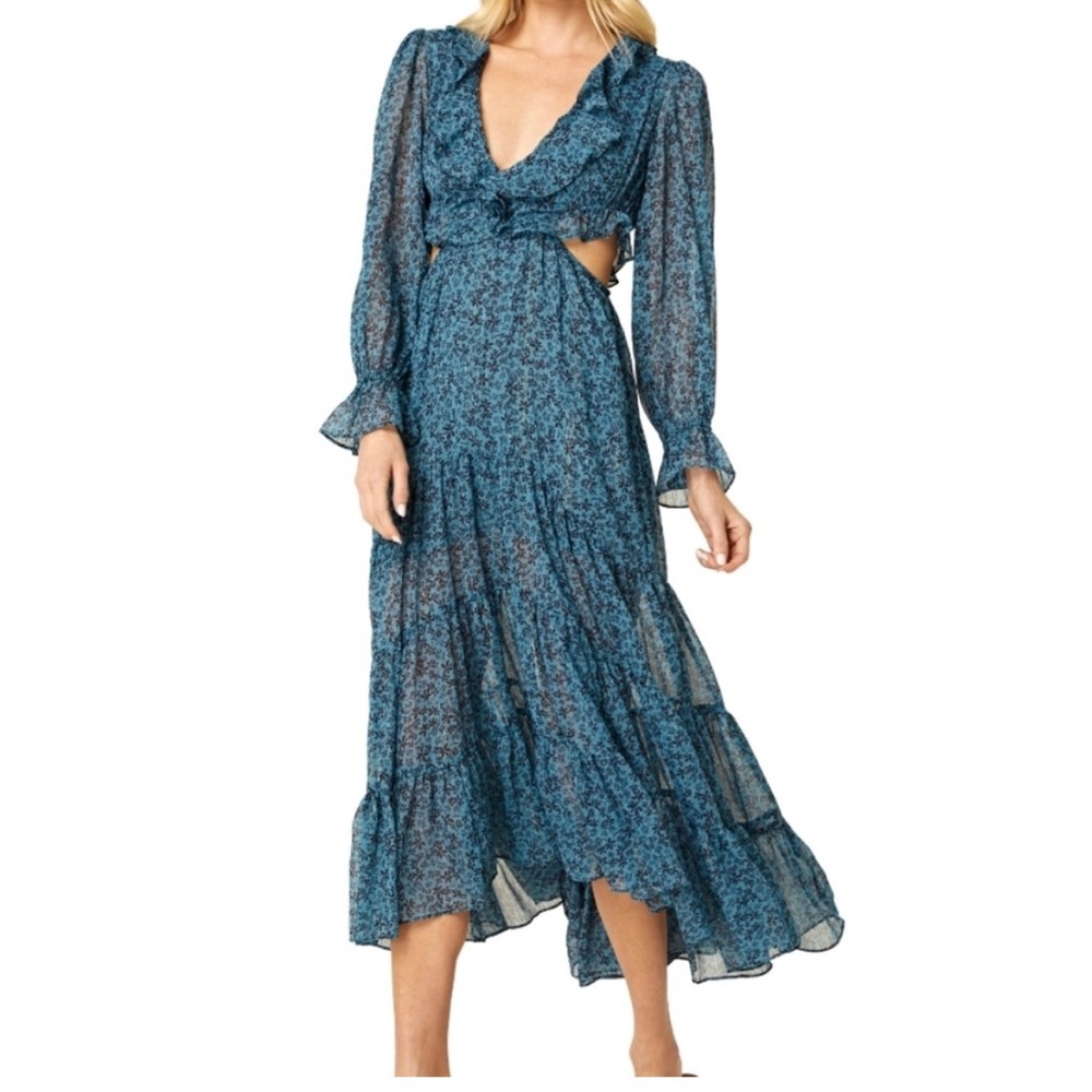 Miss Los Angeles maxi dress Amelia Ditsy floral cutout long sleeves Chif…
